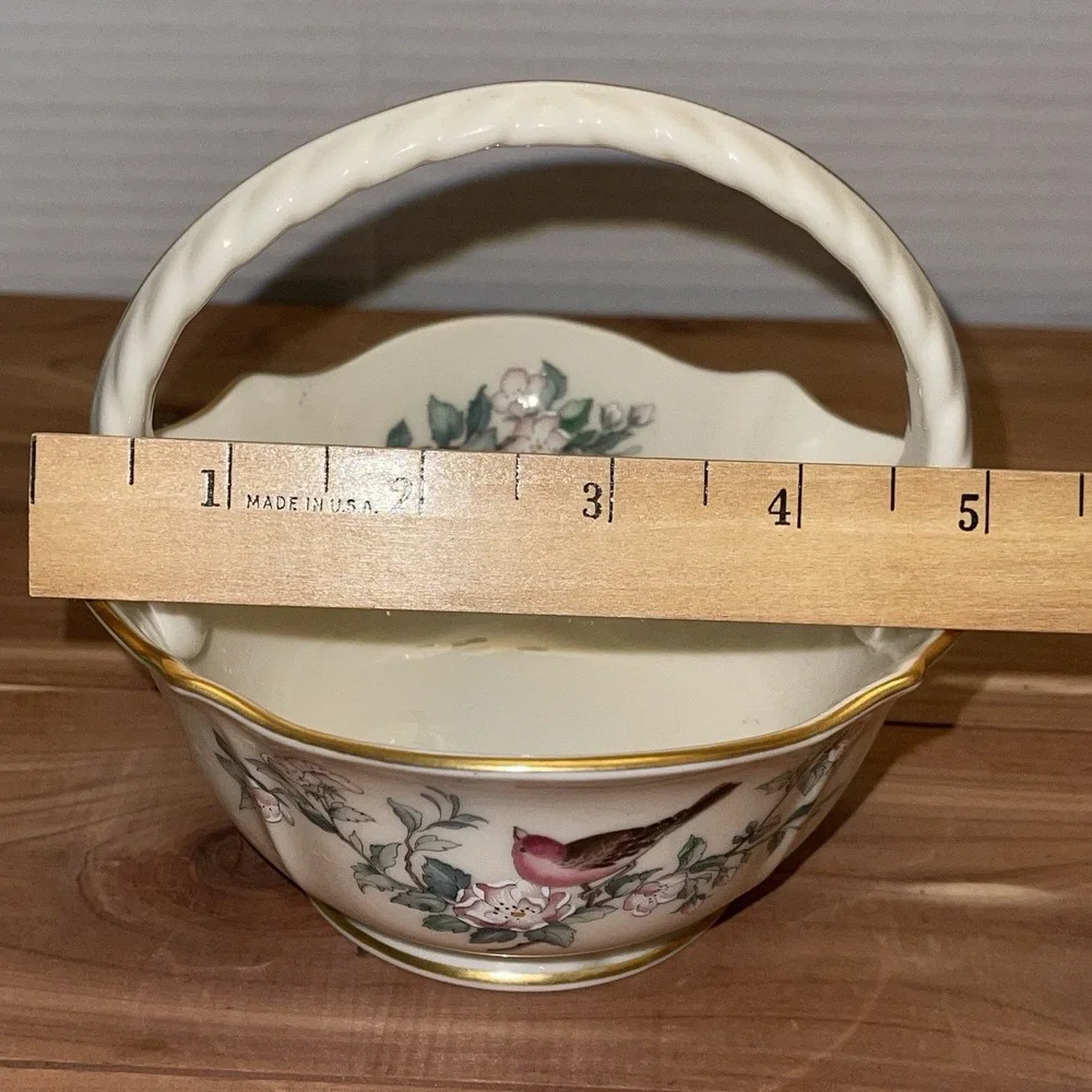 Vintage Lenox serenade basket hand decorated 24k gold bird floral porcelain